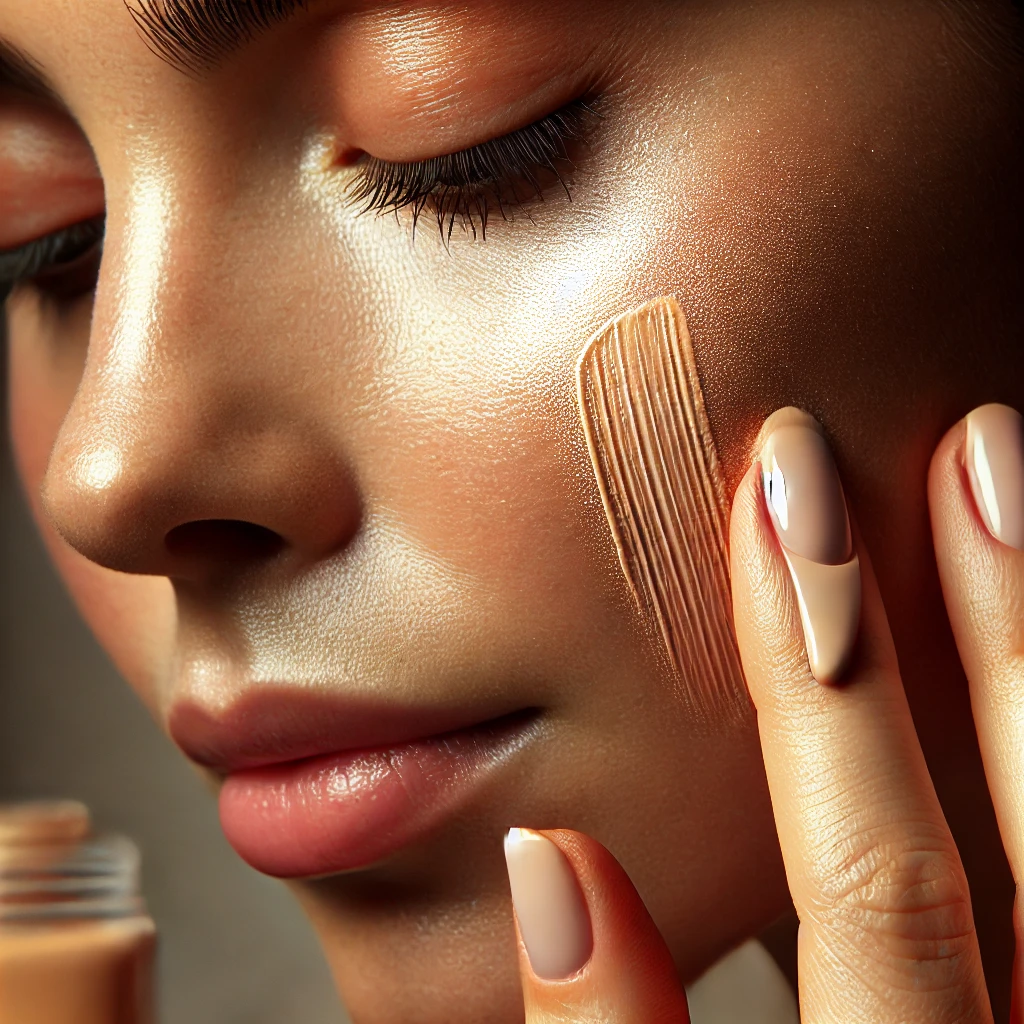 Aplicando base com acabamento luminoso para criar uma make glowy