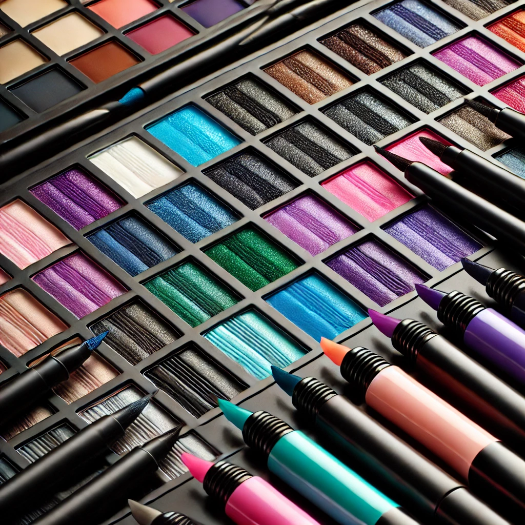 Paleta de delineadores coloridos elegantes para diferentes estilos de maquiagem