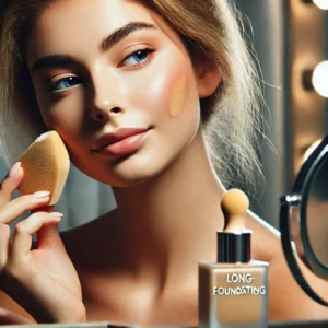 Aplicação de base oil-free para garantir uma maquiagem de longa duração em pele oleosa.