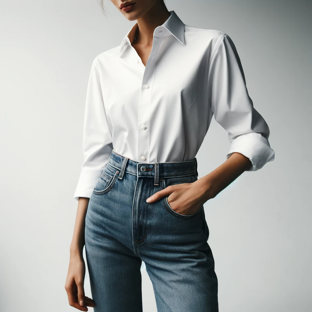 Camisa branca e jeans, uma combinação atemporal e versátil.